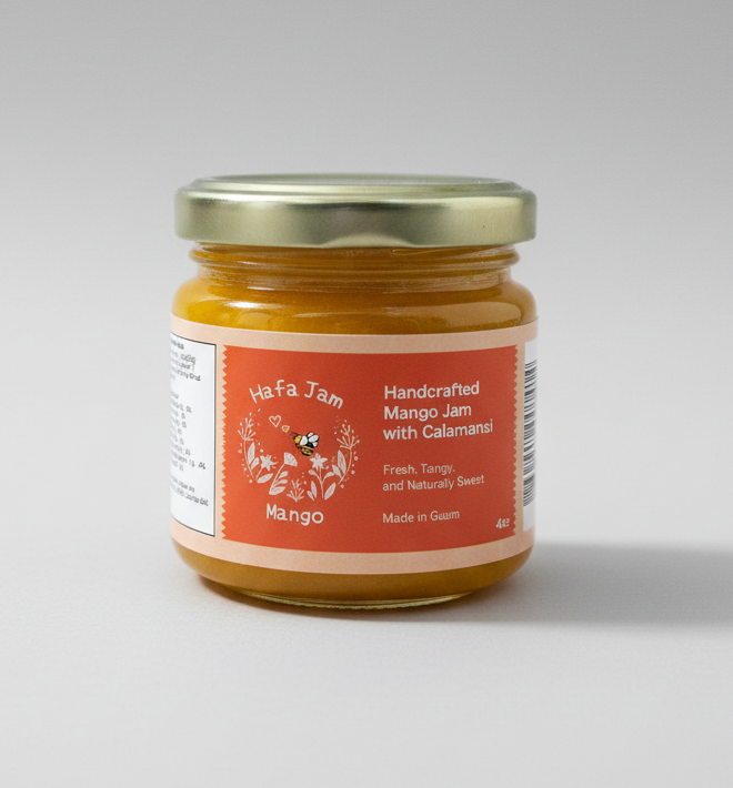 Jar of Hafa Jam Mango on a light gray background